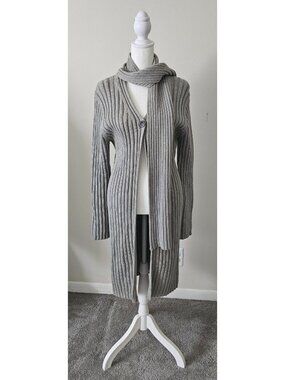 VTG Liz Claiborne Ribbed Knit Womens Cotton/Cashmere Cardigan/Scarf M Quiet Luxu